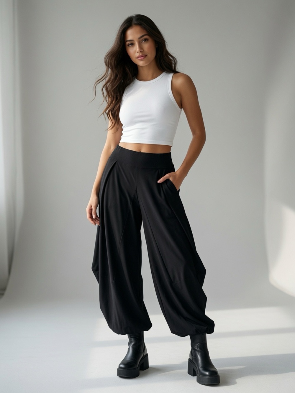 Simpli Canada Black Draped Harem Pants for Women 6 Wrinkle Free Travel Friendly